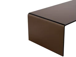 Mesa de centro curva em vidro temperado - Marrom - ALONZO