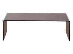 Mesa de centro curva em vidro temperado - Marrom - ALONZO