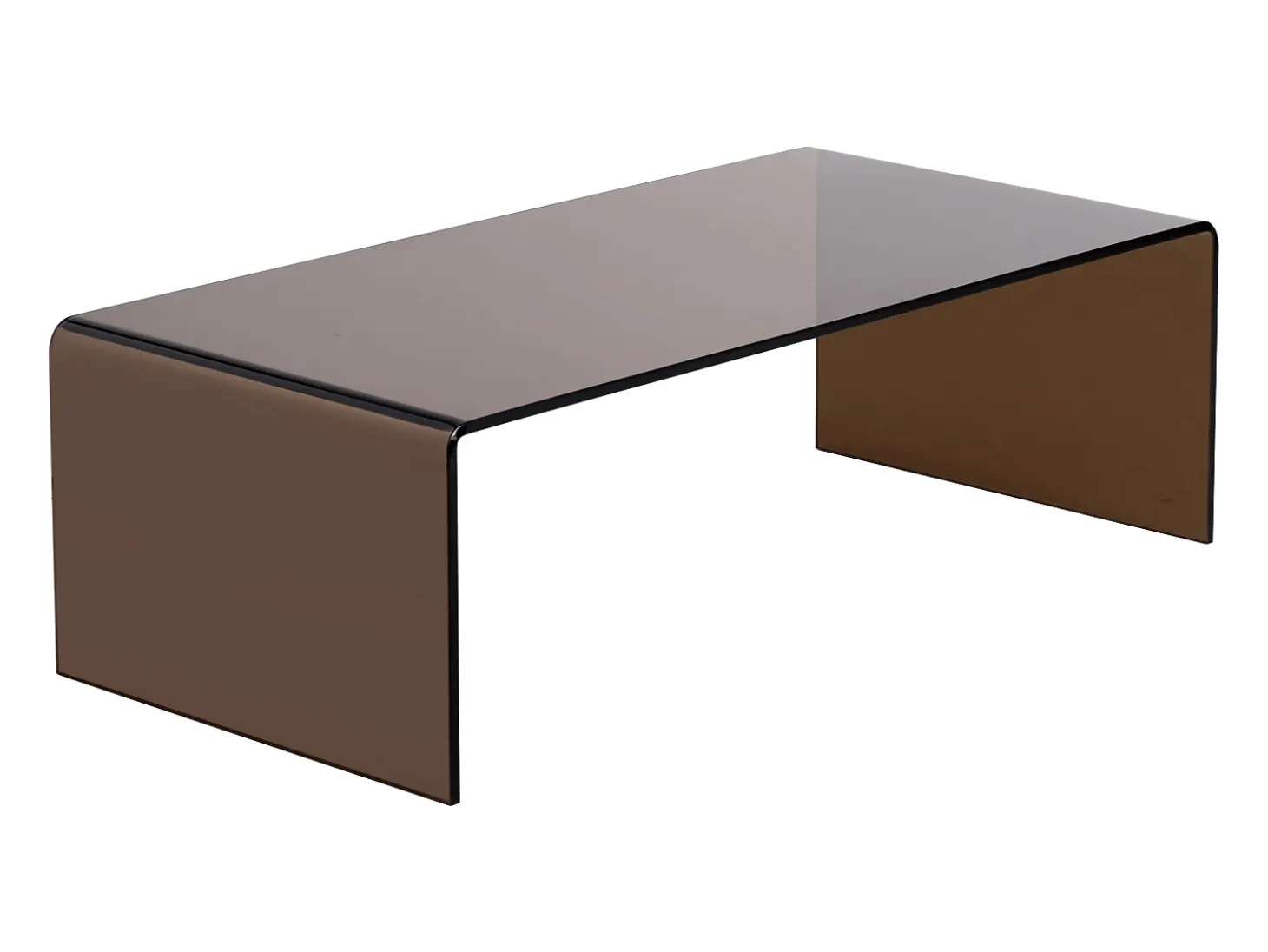 Mesa de centro curva em vidro temperado - Marrom - ALONZO