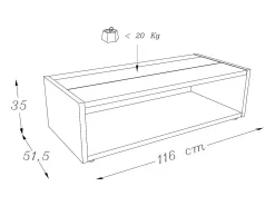 Mesa de centro DANN estilo contemporâneo preto com faixa envidraçada - L 116 x l 51 cm