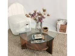 Mesa de centro Dcaporal, Mesa de café baixa, Porta-revistas para sofá, Prateleira para sala de estar, 75x75h40 cm, Noz