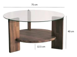 Mesa de centro Dcaporal, Mesa de café baixa, Porta-revistas para sofá, Prateleira para sala de estar, 75x75h40 cm, Noz