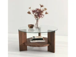 Mesa de centro Dcaporal, Mesa de café baixa, Porta-revistas para sofá, Prateleira para sala de estar, 75x75h40 cm, Noz