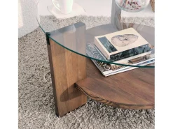 Mesa de centro Dcaporal, Mesa de café baixa, Porta-revistas para sofá, Prateleira para sala de estar, 75x75h40 cm, Noz