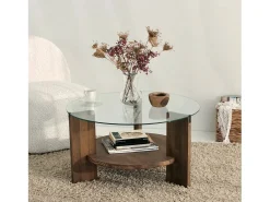 Mesa de centro Dcaporal, Mesa de café baixa, Porta-revistas para sofá, Prateleira para sala de estar, 75x75h40 cm, Noz
