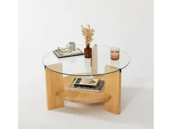 Mesa de centro Dcaporal,Mesa baixa para café, Porta-revistas para sofá, Prateleira para sala de estar, 75x75h40 cm, Carvalho