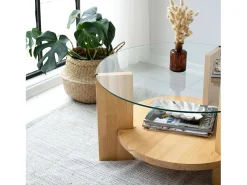 Mesa de centro Dcaporal,Mesa baixa para café, Porta-revistas para sofá, Prateleira para sala de estar, 75x75h40 cm, Carvalho
