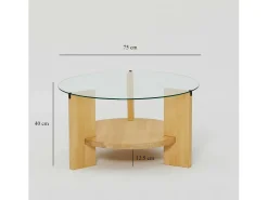 Mesa de centro Dcaporal,Mesa baixa para café, Porta-revistas para sofá, Prateleira para sala de estar, 75x75h40 cm, Carvalho