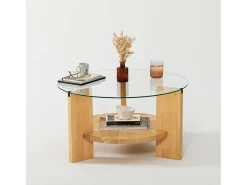 Mesa de centro Dcaporal,Mesa baixa para café, Porta-revistas para sofá, Prateleira para sala de estar, 75x75h40 cm, Carvalho