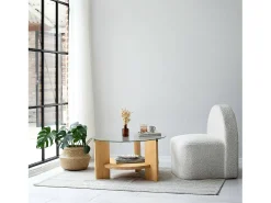 Mesa de centro Dcaporal,Mesa baixa para café, Porta-revistas para sofá, Prateleira para sala de estar, 75x75h40 cm, Carvalho