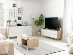 Mesa de centro Dcresp, Mesa de centro, Mesa baixa da sala, 100x50h40 cm, Carvalho e Branco