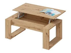 Mesa de centro Ddav, Mesa de centro com tampo elevável, Mesa baixa de sala, 105x55h45/56 cm, Carvalho atado