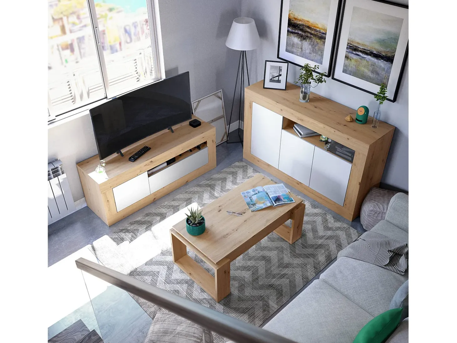Mesa de centro Ddav, Mesa de centro com tampo elevável, Mesa baixa de sala, 105x55h45/56 cm, Carvalho atado