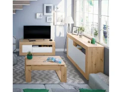 Mesa de centro Ddav, Mesa de centro com tampo elevável, Mesa baixa de sala, 105x55h45/56 cm, Carvalho atado