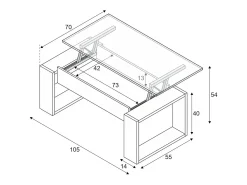 Mesa de centro Ddav, Mesa de centro com tampo elevável, Mesa baixa de sala, 105x55h45/56 cm, Branco