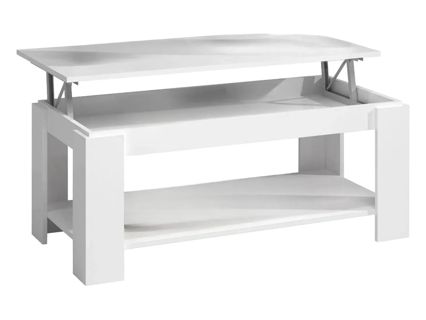 Mesa de centro Ddeviti, Mesa de centro com prateleira elevatória, Mesa baixa da sala, 102x50h43/54 cm, Branco mate
