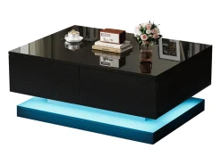 Mesa de centro de alto brilho 90x50x38cm - com 2 gavetas - com iluminação LED - preta