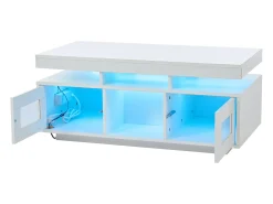 Mesa de centro de alto brilho 100x50x43cm - com 2 portas - iluminação LED - com porta de carregamento e tomada - branca