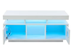 Mesa de centro de alto brilho 100x50x43cm - com 2 portas - iluminação LED - com porta de carregamento e tomada - branca