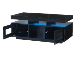 Mesa de centro de alto brilho 100x50x43cm - com 2 portas - iluminação LED - com porta de carregamento e tomada - preta