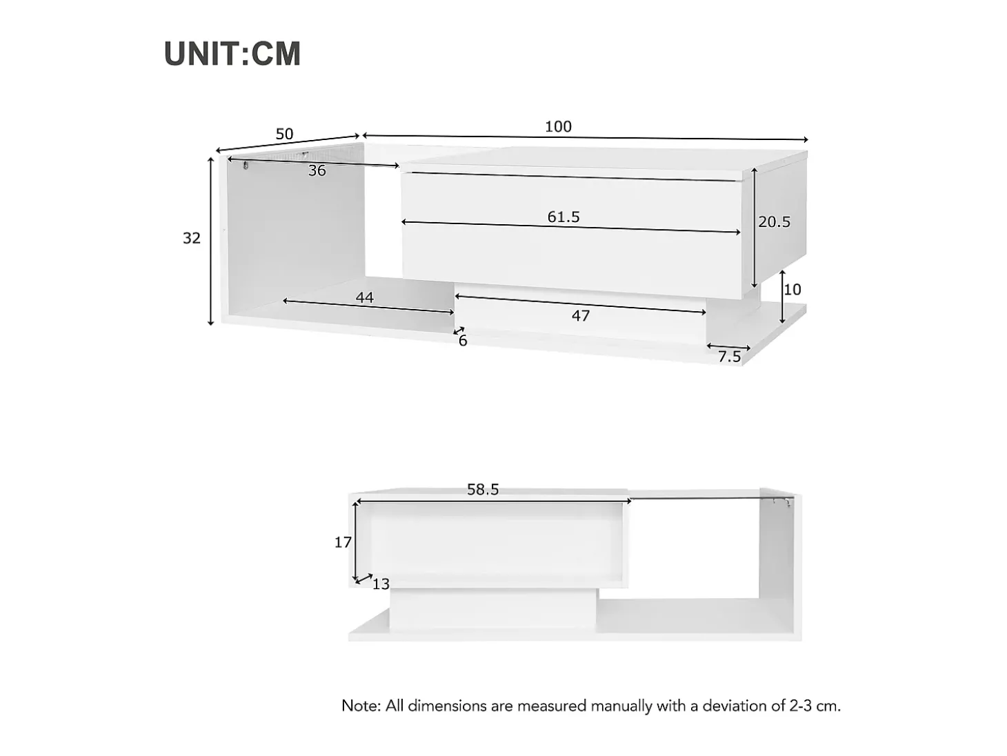 Mesa de centro de design com LED inteligente, branco brilhante e vidro integrado, 100x50 cm