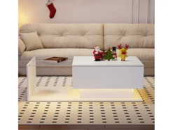 Mesa de centro de design com LED inteligente, branco brilhante e vidro integrado, 100x50 cm