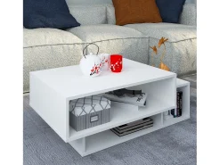 Mesa de centro de madeira VCM | Mesa de sofá com espaço de armazenamento suficiente | Dimensões aprox. A. 35 x L. 88 x P. 50 cm | Mesa de estar - Runila (Branco)