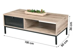 Mesa de centro de madeira com uma gaveta gradeada e um nicho - dimensões 100x50xH36cm