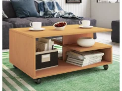 Mesa de centro de madeira VCM simples | Rodízios Sofáticos | Dimensões aprox. A. 41 x L. 80 x P. 50 cm | Mesa de centro dobrável - Stango L (Beech)