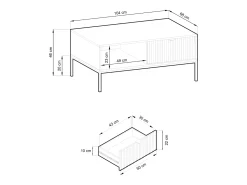 Mesa de centro de madeira laminada com pés de metal preto 104x68 cm
