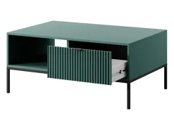 Mesa de centro de madeira laminada com pés de metal preto 104x68 cm