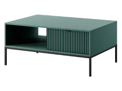 Mesa de centro de madeira laminada com pés de metal preto 104x68 cm
