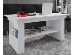 Mesa de centro de madeira VCM simples | Dimensões aprox. A. 52 x L. 115 x P. 58 cm | Mesa para sala de estar - Kobila (Branco)