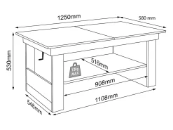 Mesa de centro de madeira VCM simples | Dimensões aprox. A. 52 x L. 115 x P. 58 cm | Mesa para sala de estar - Kobila ajustável em altura extensível (faia)