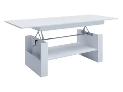 Mesa de centro de madeira VCM simples | Dimensões aprox. A. 52 x L. 115 x P. 58 cm | Mesa para sala de estar - Kobila altura ajustável extensível (branco)