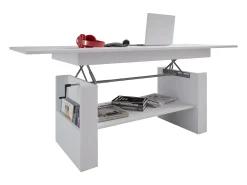 Mesa de centro de madeira VCM simples | Dimensões aprox. A. 52 x L. 115 x P. 58 cm | Mesa para sala de estar - Kobila altura ajustável extensível (branco)