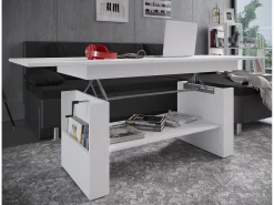 Mesa de centro de madeira VCM simples | Dimensões aprox. A. 52 x L. 115 x P. 58 cm | Mesa para sala de estar - Kobila altura ajustável extensível (branco)