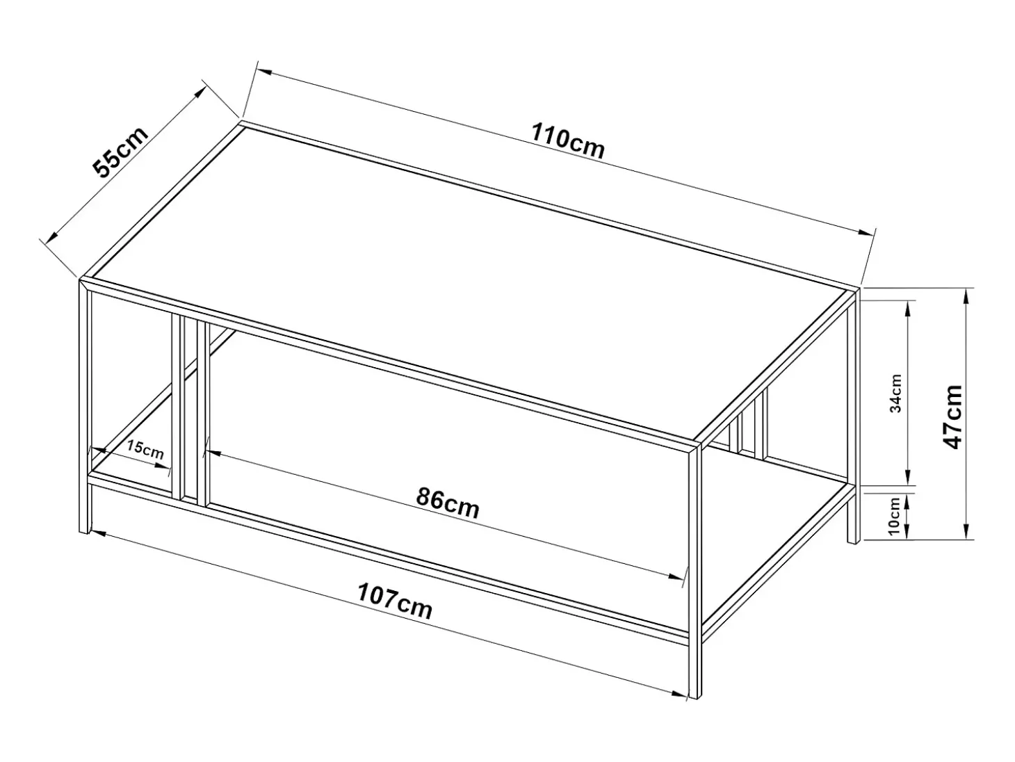 Mesa de centro de metal com dois níveis 47 x 110 x 55 cm preta 03_0008455