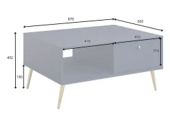 Mesa de centro design AZURÉA – Nicho + 1 porta basculante – Azul profundo – 87x43x66 cm