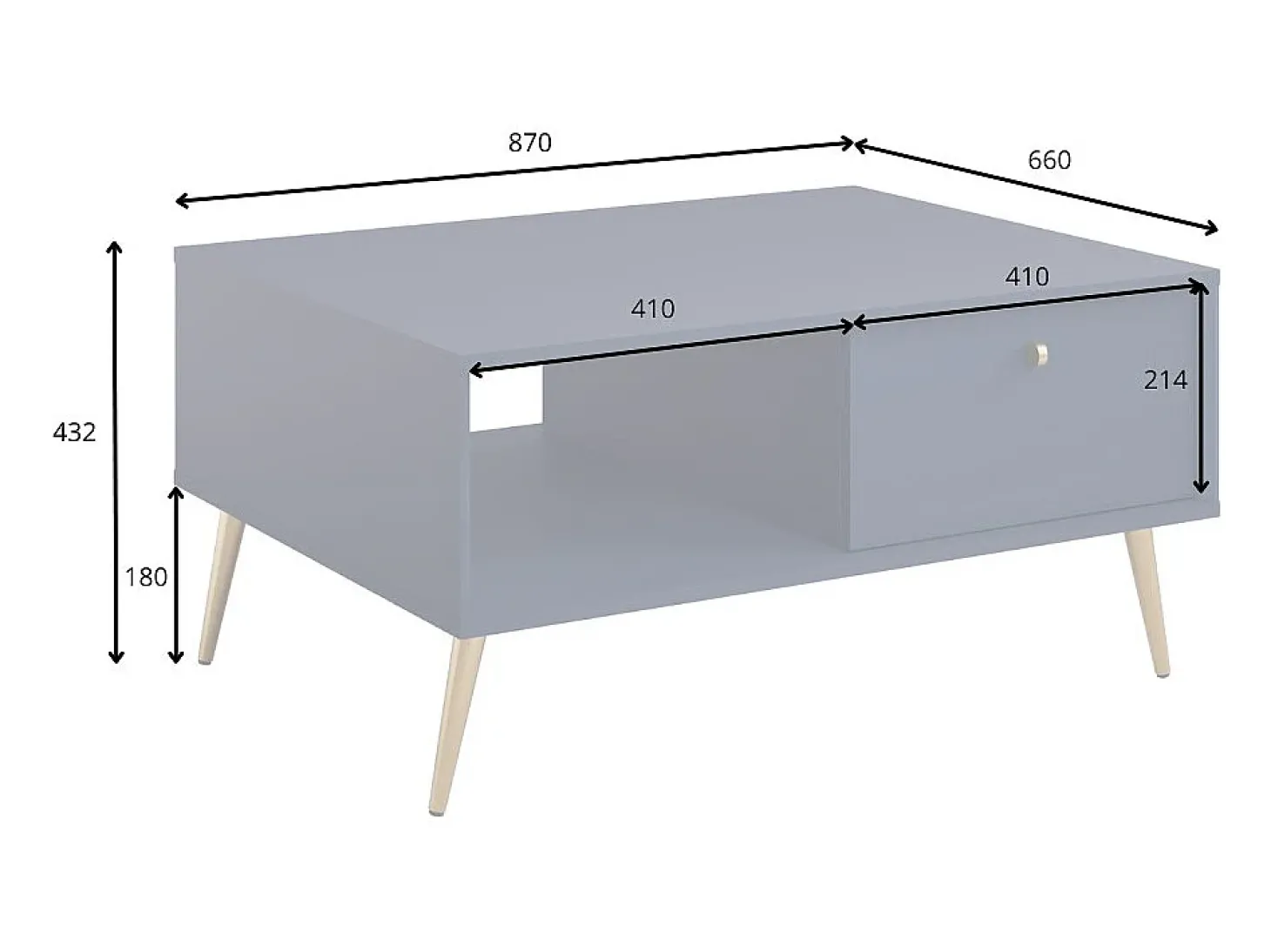 Mesa de centro design AZURÉA – Nicho + 1 porta basculante – Azul profundo – 87x43x66 cm