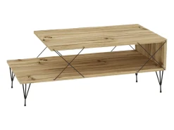 Mesa de Centro design BODEN Carvalho Metal Preto Com Arrumação
