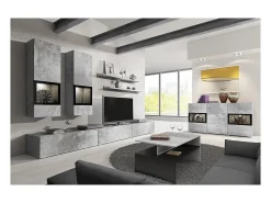 Mesa de centro design coleção RAMOS na cor cinza com efeito de concreto e preto.