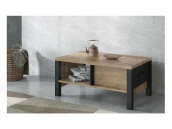 Mesa de centro design coleção DARWIN com uma gaveta e um nicho. Cor abeto e preto.