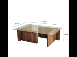Mesa de centro design moderno NULA em madeira com tampo de vidro temperado
