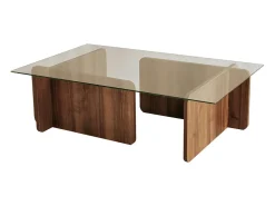 Mesa de centro design moderno NULA em madeira com tampo de vidro temperado