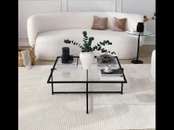 Mesa de centro design preta em vidro LIMP com tampo transparente