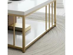 Mesa de centro DFedrizz, Mesa de café, Porta-revistas para sofá, Prateleira para sala de estar, 90x39h40 cm, Branco e Dourado