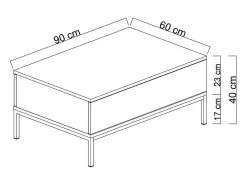 Mesa de centro Dfiamozz, Mesa baixa para café, Suporte para sofá, Prateleira para sala, 90x60h40 cm, Branco e Dourado