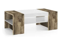 Mesa de centro Dfort, Mesa de centro baixa, Porta-revistas, 100% Fabricado na Itália, 110x60h40 cm, Branco brilhante e Bordo