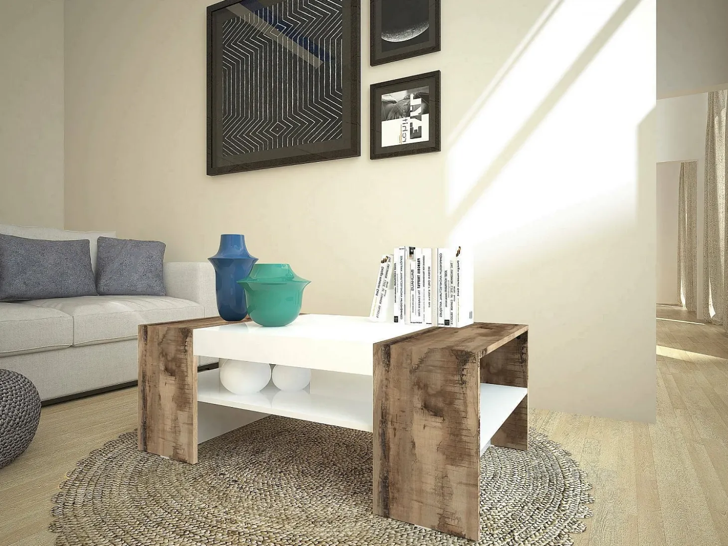 Mesa de centro Dfort, Mesa de centro baixa, Porta-revistas, 100% Fabricado na Itália, 110x60h40 cm, Branco brilhante e Bordo